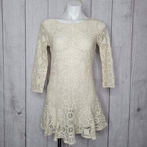 Free People Walking To The Sun Cream Lace Tunic Dress No Underlay Size 2